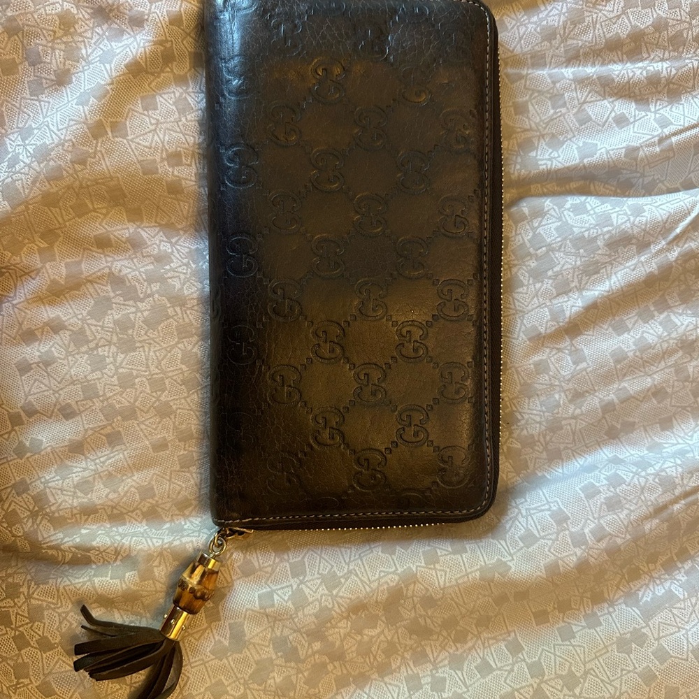 Brown Guccissimi Leather Wallet with Tassel